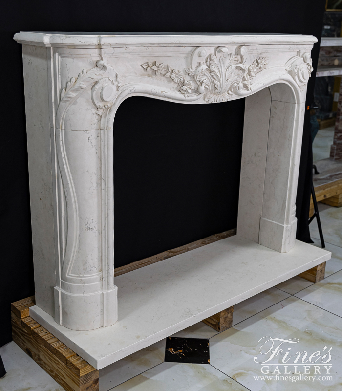 Marble Fireplaces  - Louis VI French Style Mantel In Bianco Perlino Marble - MFP-2627
